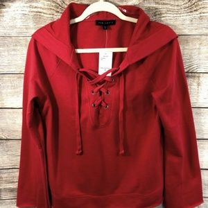 Sanctuary Women Washed Lace UP Hoodie Red Size S